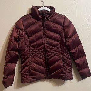 north face feather down maroon jacket